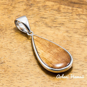 Silver Pendant Handmade in raindrop shape (15mm x 30mm FREE Stainless Chain Included) - Aolani Hawaii - 1