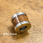 Stainless Steel Barrel Pendant with Hawaiian Koa Wood (10mm,  FREE Stainless Chain Included) - Aolani Hawaii - 1