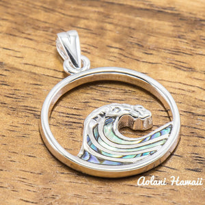 Sterling Silver Ocean Wave Pendant with Abalone Inlay (20mm x 20mm FREE Stainless Chain Included) - Aolani Hawaii - 1