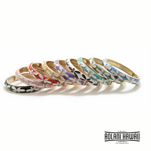 Enamel Bracelet Bangle - Plumeria Flower with CZ Style