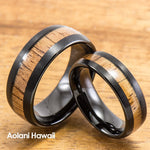 Black Tungsten and Koa Wood Wedding Bands Set (6mm - 8mm Width) - Aolani Hawaii - 1