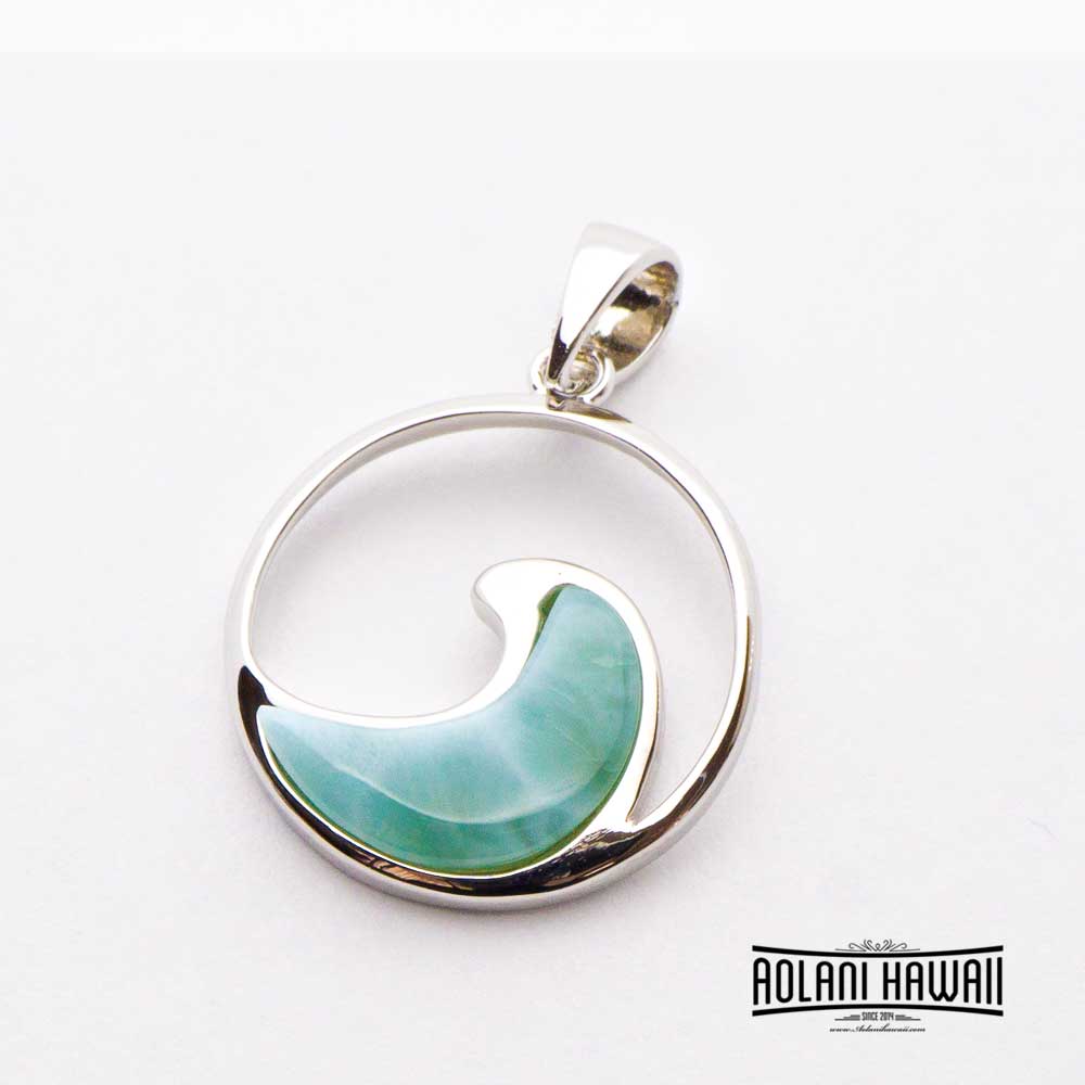 Larimar Inlaid Sterling Silver Wave Pendant
