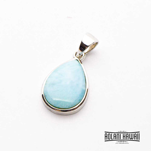 Tear Drop Shape Larimar Inlaid Sterling Silver Wave Pendant