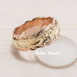 14K Gold Traditional Hawaiian Two Tone Ring ( 8mm x 4mm Flat ) - Aolani Hawaii - 1