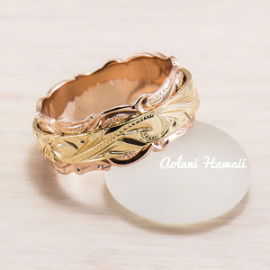 14K Gold Traditional Hawaiian Two Tone Ring ( 8mm x 4mm Flat ) - Aolani Hawaii - 2