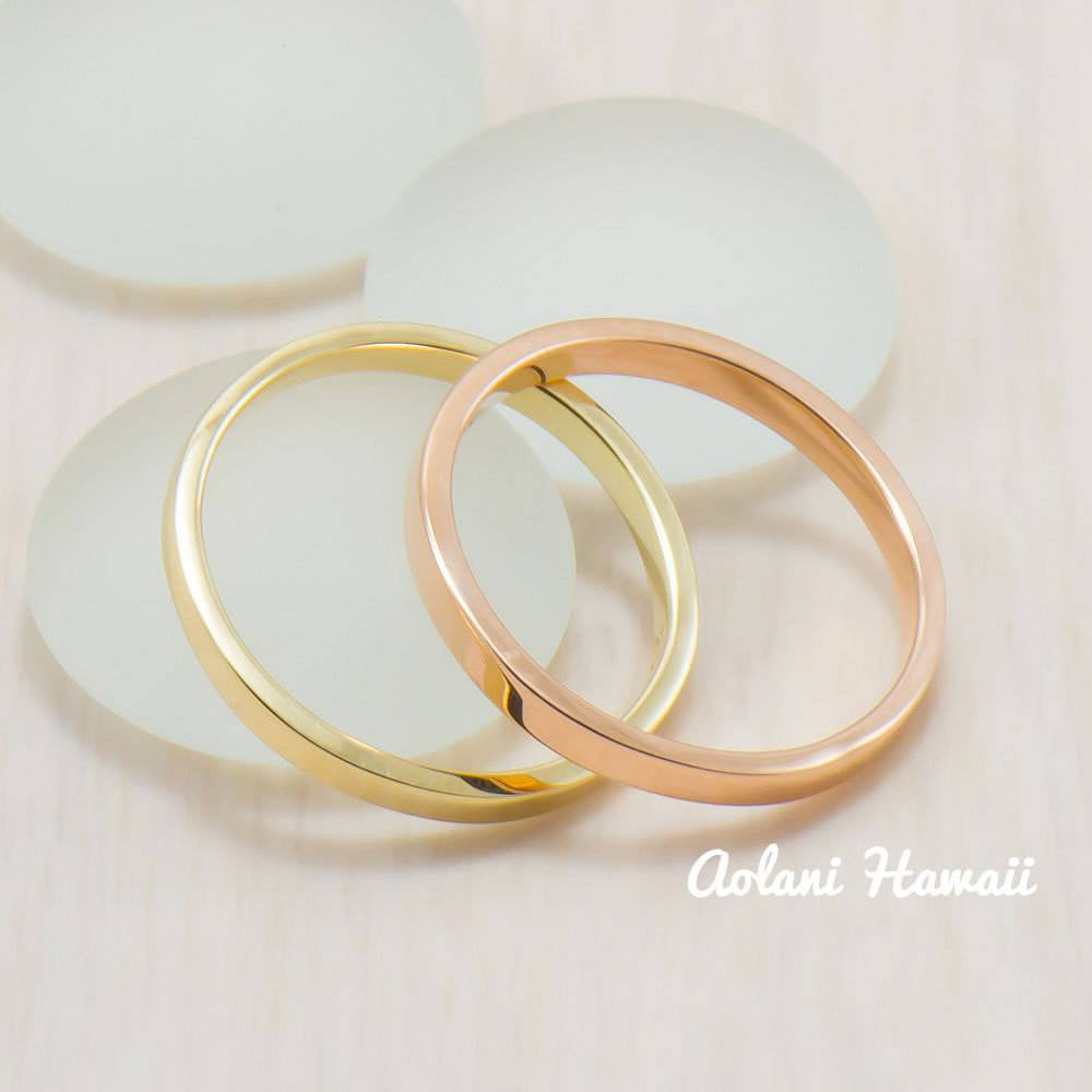 14k Gold Wedding Rings (2mm width, Flat style) - Aolani Hawaii - 3