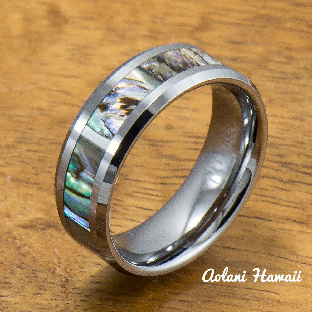 Abalone Inlay Tungsten Ring (5mm - 8mm Width, Flat style) - Aolani Hawaii - 1