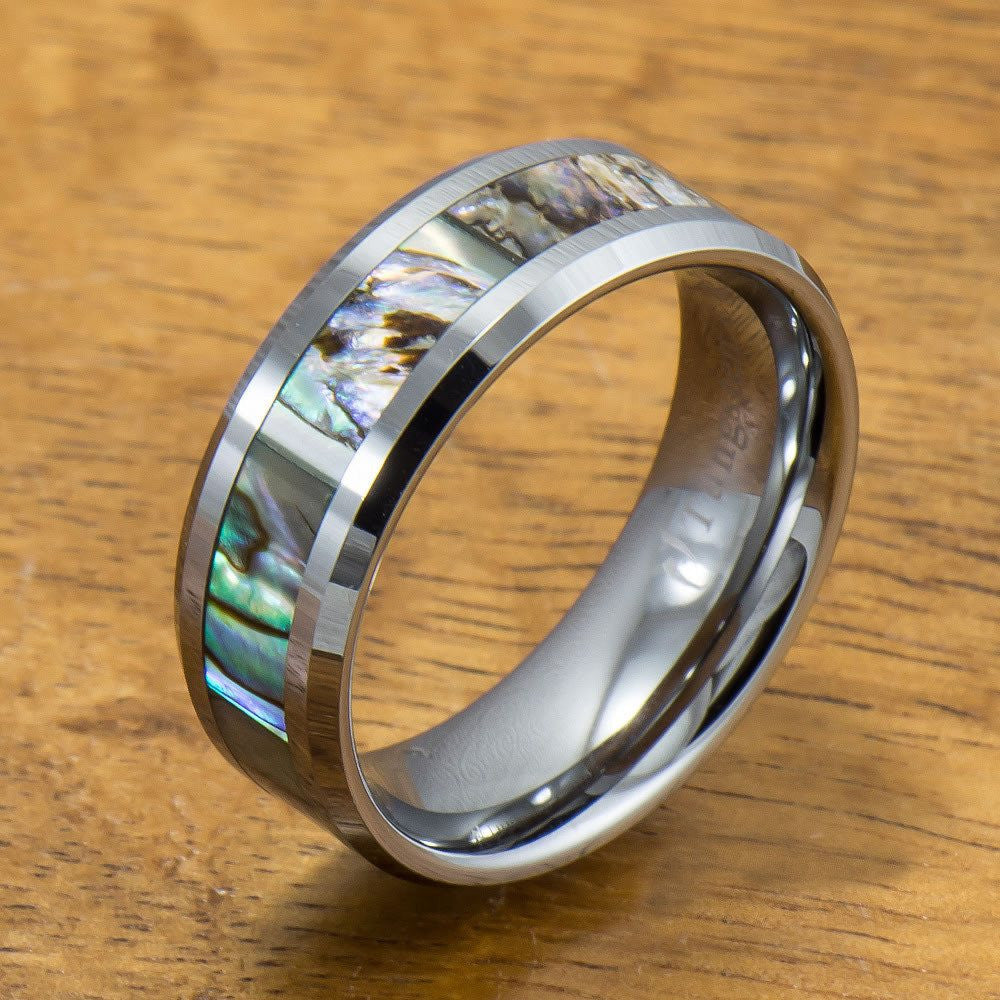 Abalone Inlay Tungsten Ring (5mm - 8mm Width, Flat style)