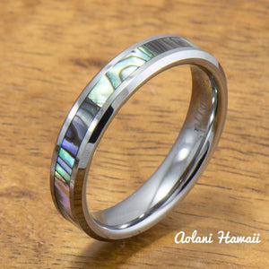 Abalone Inlay Tungsten Ring (5mm - 8mm Width, Flat style) - Aolani Hawaii - 2