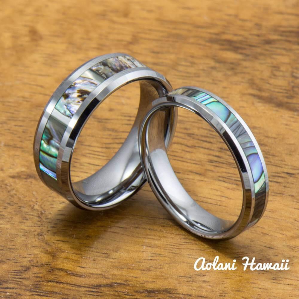 A Set of Abalone Inlay Tungsten Ring (5mm - 8mm Width, Flat style)
