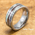 Abalone Ring with Made with Tungsten and Koa Wood Inlay (8mm Width, Flat style) - Aolani Hawaii