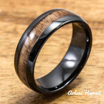 Black Ceramic Ring with Koa Wood Inlay (4mm - 8 mm width, Barrel Style) - Aolani Hawaii - 1