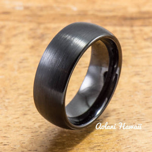 Black Tungsten Ring with Brushed Satin Surface( 8mm width, Barrel style) - Aolani Hawaii