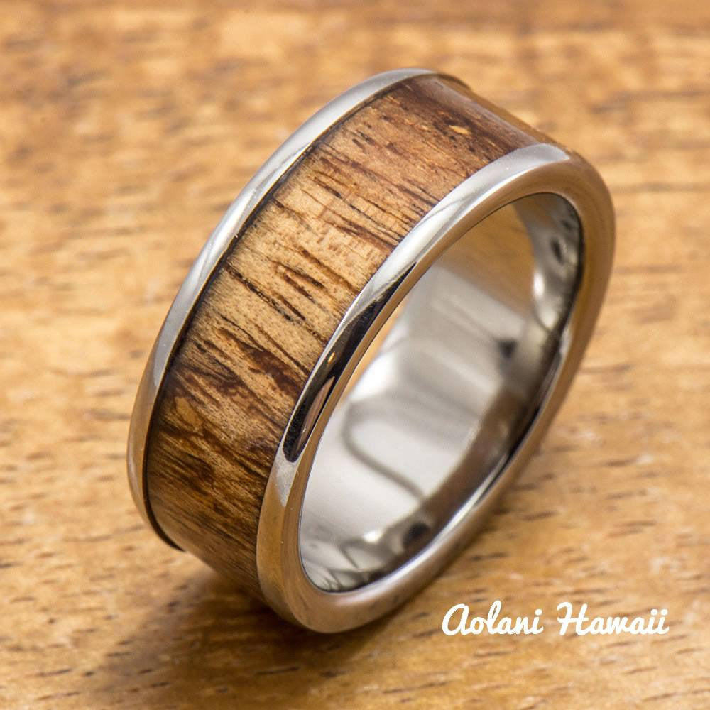 Hawaiian Koa Wood Titanium Ring (6mm - 12 mm width, Flat style) - Aolani Hawaii - 3