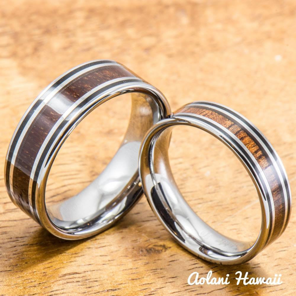 Hawaiian Koa Wood Tungsten Ring (6mm - 8mm width, Flat style) - Aolani Hawaii - 3