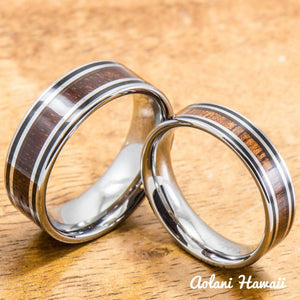 Hawaiian Koa Wood Tungsten Ring (6mm - 8mm width, Flat style) - Aolani Hawaii - 3
