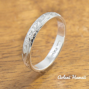 Hawaiian Ring - Hand Engraved Sterling Silver Barrel Ring (3mm-10mm width, Barrel style) - Aolani Hawaii - 1