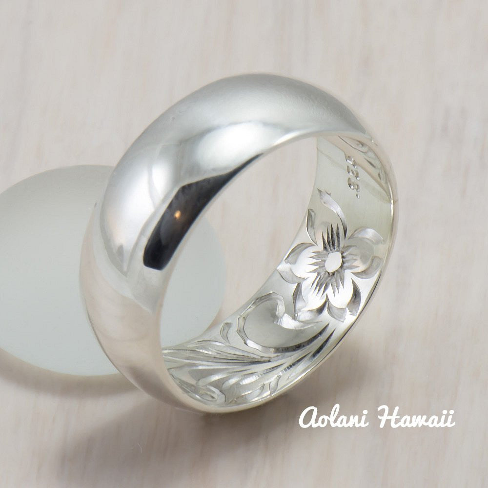 
            
                Load image into Gallery viewer, Hawaiian Ring - Hand Engraved Sterling Silver Barrel Ring (4mm - 8mm width, Barrel style) - Aolani Hawaii - 1
            
        