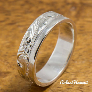 Hawaiian Ring - Hand Engraved Sterling Silver Barrel Ring (6mm-12mm width, Flat style) - Aolani Hawaii - 3