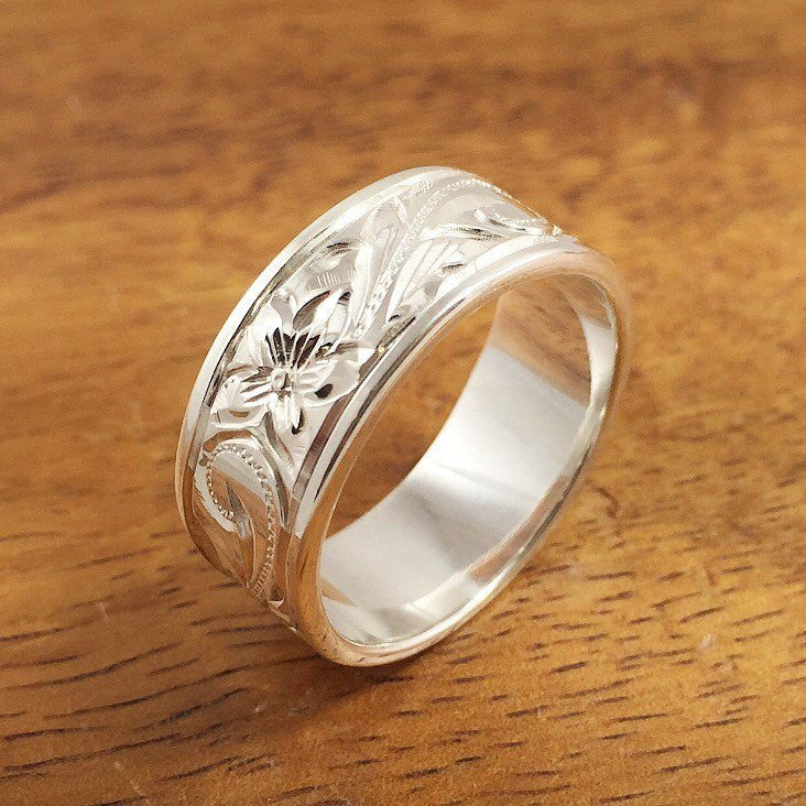 
            
                Load image into Gallery viewer, Hawaiian Ring - Hand Engraved Sterling Silver Barrel Ring (6mm-8mm width, Flat style) - Aolani Hawaii - 1
            
        