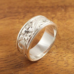 Hawaiian Ring - Hand Engraved Sterling Silver Barrel Ring (6mm-8mm width, Flat style) - Aolani Hawaii - 1
