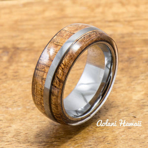 Koa Ring Handmade with Tungsten (8mm width, barrel style) - Aolani Hawaii