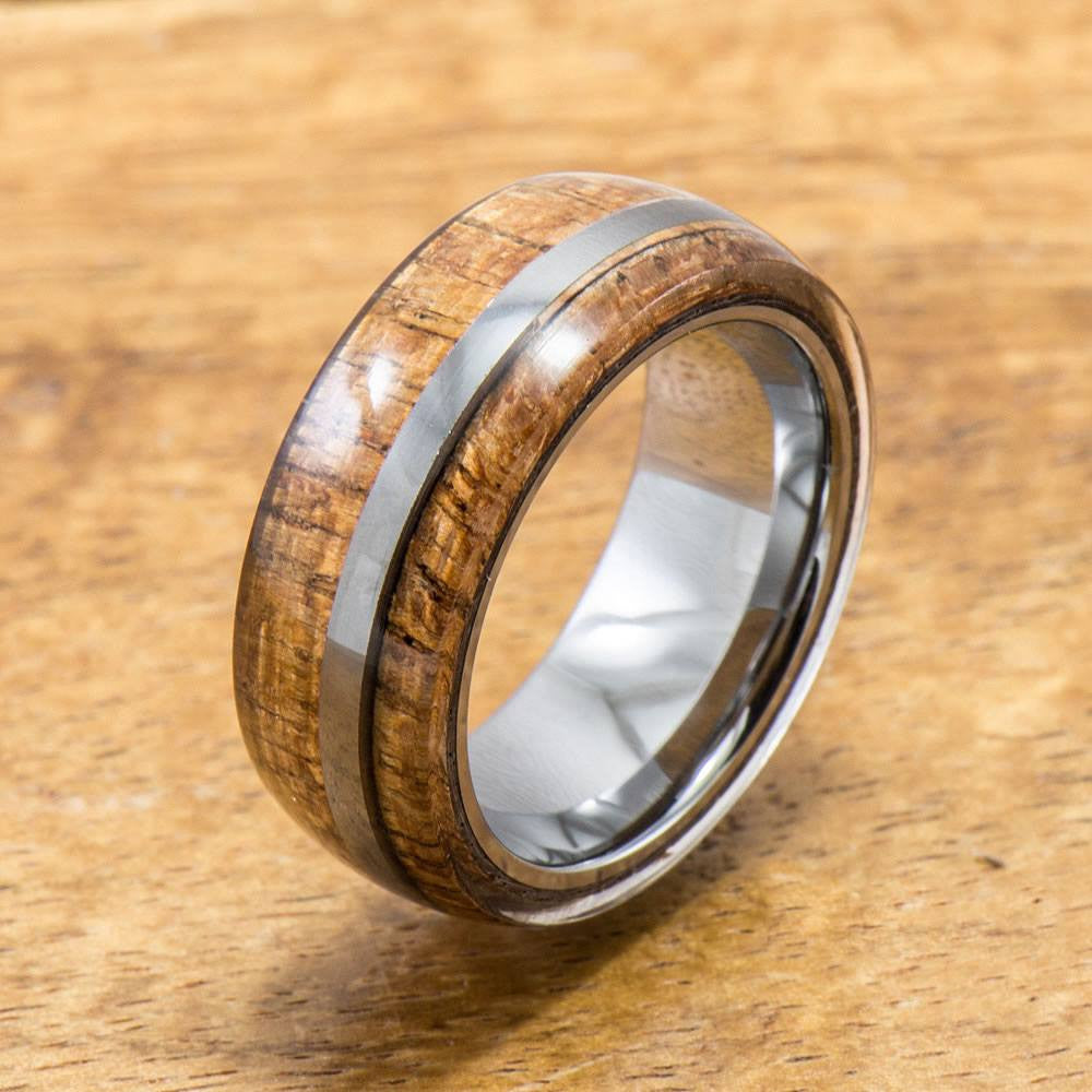 Koa Ring Handmade with Tungsten (8mm width, barrel style)