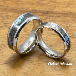 
            
                Load image into Gallery viewer, Stainless Steel Ring with Abalone Inlay (6mm - 8mm width, Flat style) - Aolani Hawaii - 3
            
        