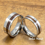 A Pair of Stainless Steel Rings with Hawaiian Koa Wood (6mm & 8mm width) - Aolani Hawaii - 1