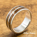 Sterling Silver Ring with Hawaiian Koa Wood Inlay (6mm - 8mm width, Barrel style) - Aolani Hawaii - 1