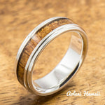 Sterling Silver Ring with Hawaiian Koa Wood Inlay (6mm-8mm width, Flat style) - Aolani Hawaii - 3
