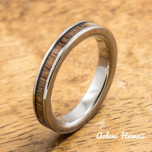 Titanium Ring with Hawaiian Koa Wood Inlay (3mm width, Flat Style) - Aolani Hawaii