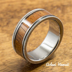 Titanium Ring with Hawaiian Koa Wood Inlay (6mm - 8 mm width, Flat Style) - Aolani Hawaii - 1