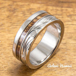 Titanium Ring with Hawaiian Koa Wood Inlay (6mm - 8 mm width, Flat Style) - Aolani Hawaii - 1