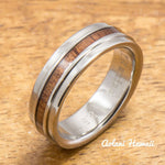 Titanium Ring with raised Hawaiian Koa Woodm Inlay (6mm width,  Flat Style) - Aolani Hawaii