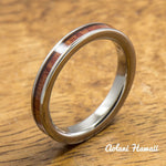 Titanium Ring with Tulip Wood Inlay (3mm width, Flat Style) - Aolani Hawaii