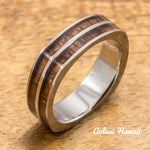 Titanium Square Ring with Hawaiian Koa Wood Inlay (6mm width, Flat Style) - Aolani Hawaii - 1