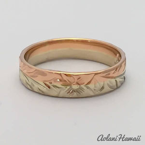 
            
                Load image into Gallery viewer, Traditional Hawaiian Hand Engraved 14k Gold Ring (4mm width, Flat Style) - Aolani Hawaii - 3
            
        
