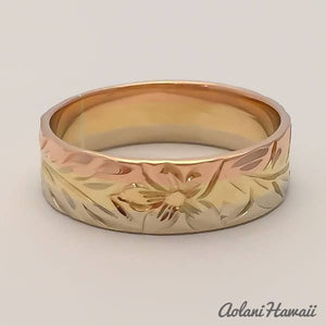 
            
                Load image into Gallery viewer, Traditional Hawaiian Hand Engraved 3 Tone 14k Gold Ring (Flat style) - Aolani Hawaii - 3
            
        