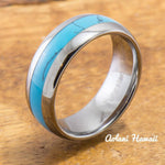 Tungsten Ring with Turquoise Inlay (6mm - 8mm width, Barrel style) - Aolani Hawaii - 1