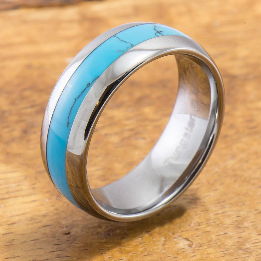 Tungsten Ring with Turquoise Inlay (6mm - 8mm width, Barrel style)