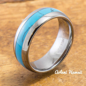 
            
                Load image into Gallery viewer, Tungsten Ring with Turquoise Inlay (6mm - 8mm width, Barrel style) - Aolani Hawaii - 1
            
        