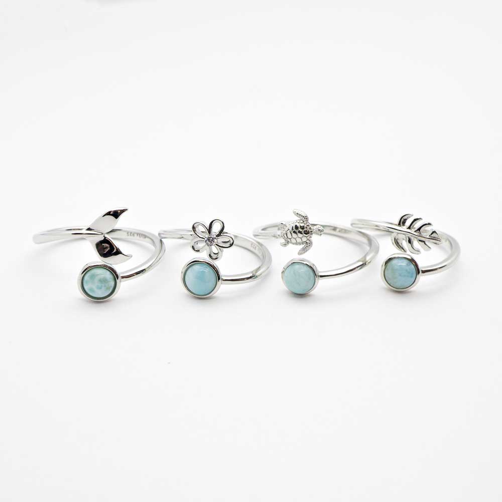 Adjustable Sterling Silver Rings with Opal and Larimar Stones