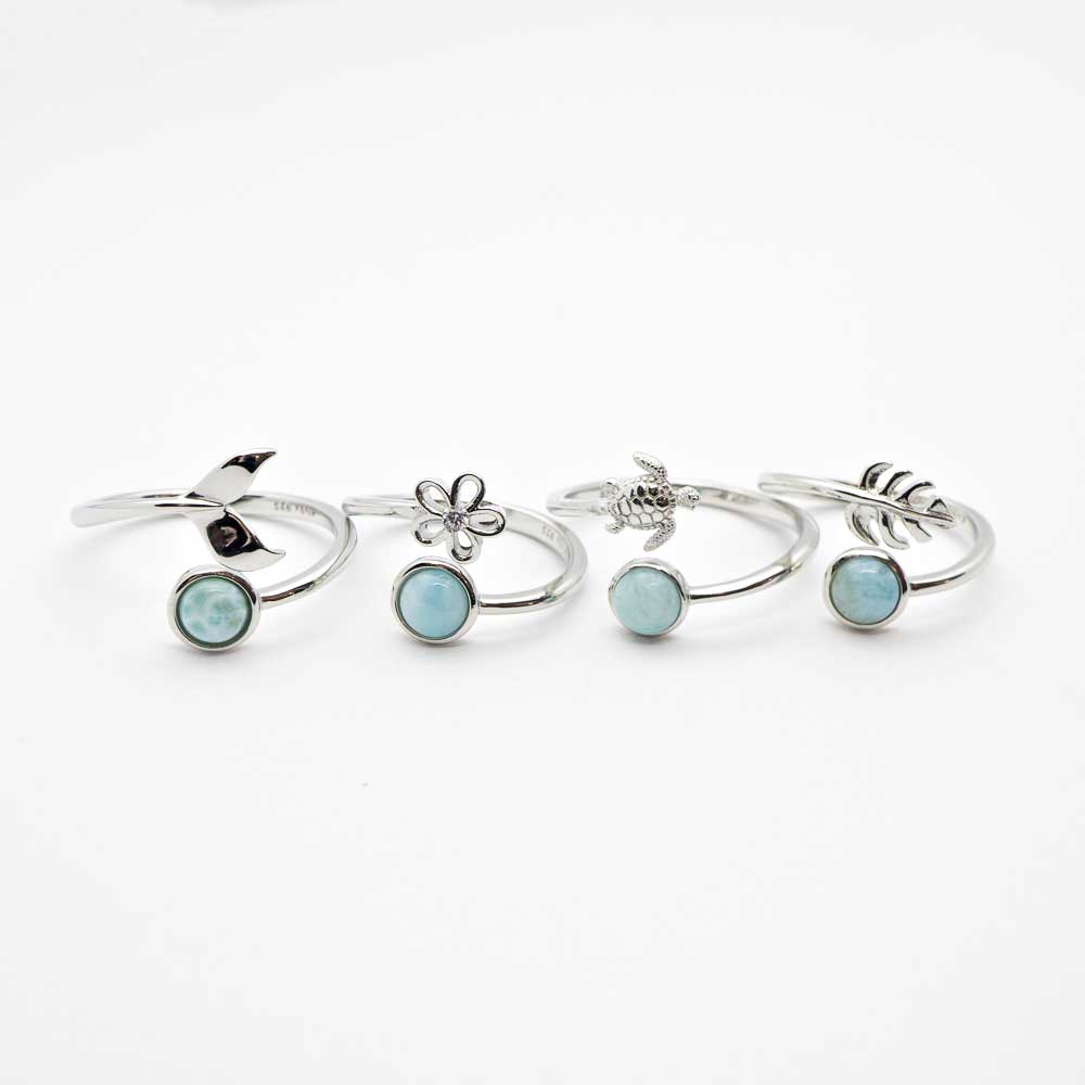 
            
                Load image into Gallery viewer, Adjustable Sterling Silver Rings with Opal and Larimar Stones
            
        