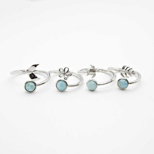 Adjustable Sterling Silver Rings with Opal and Larimar Stones