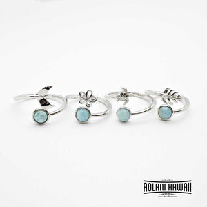 Adjustable Sterling Silver Rings with Opal and Larimar Stones