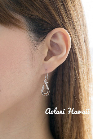 Silver Fishhook Earring Pierce made with Sterling Silver and Hawaiian Koa Wood Inlay - Aolani Hawaii - 2