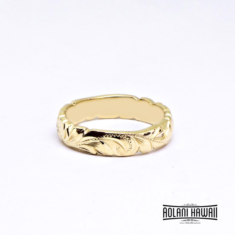 Cutout Edge 14K Gold Traditional Hawaiian Ring (4mm Width Barrel)