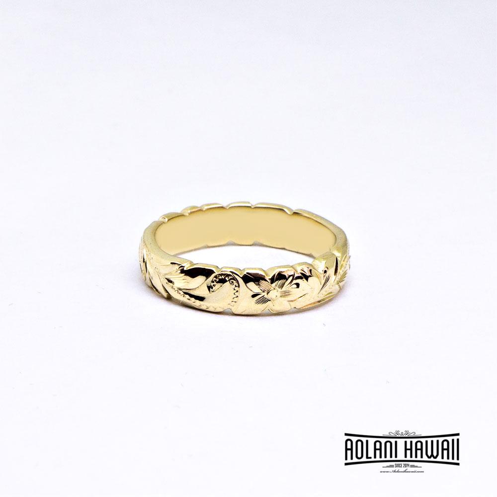 Cutout Edge 14K Gold Traditional Hawaiian Ring (4mm Width Barrel)