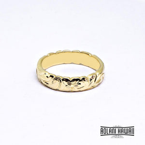 Cutout Edge 14K Gold Traditional Hawaiian Ring (4mm Width Barrel)